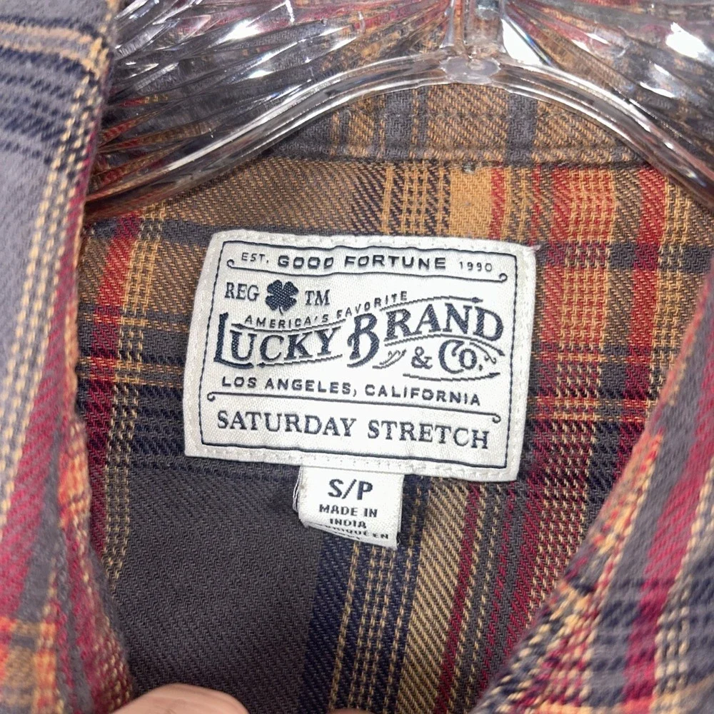 Lucky Brand Pearl Snap Flannel Shirt Mens Small Saturday Stretch Pockets
